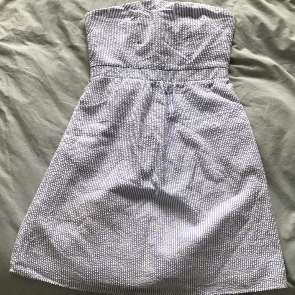 Francesca’s Seersucker Strapless Dress